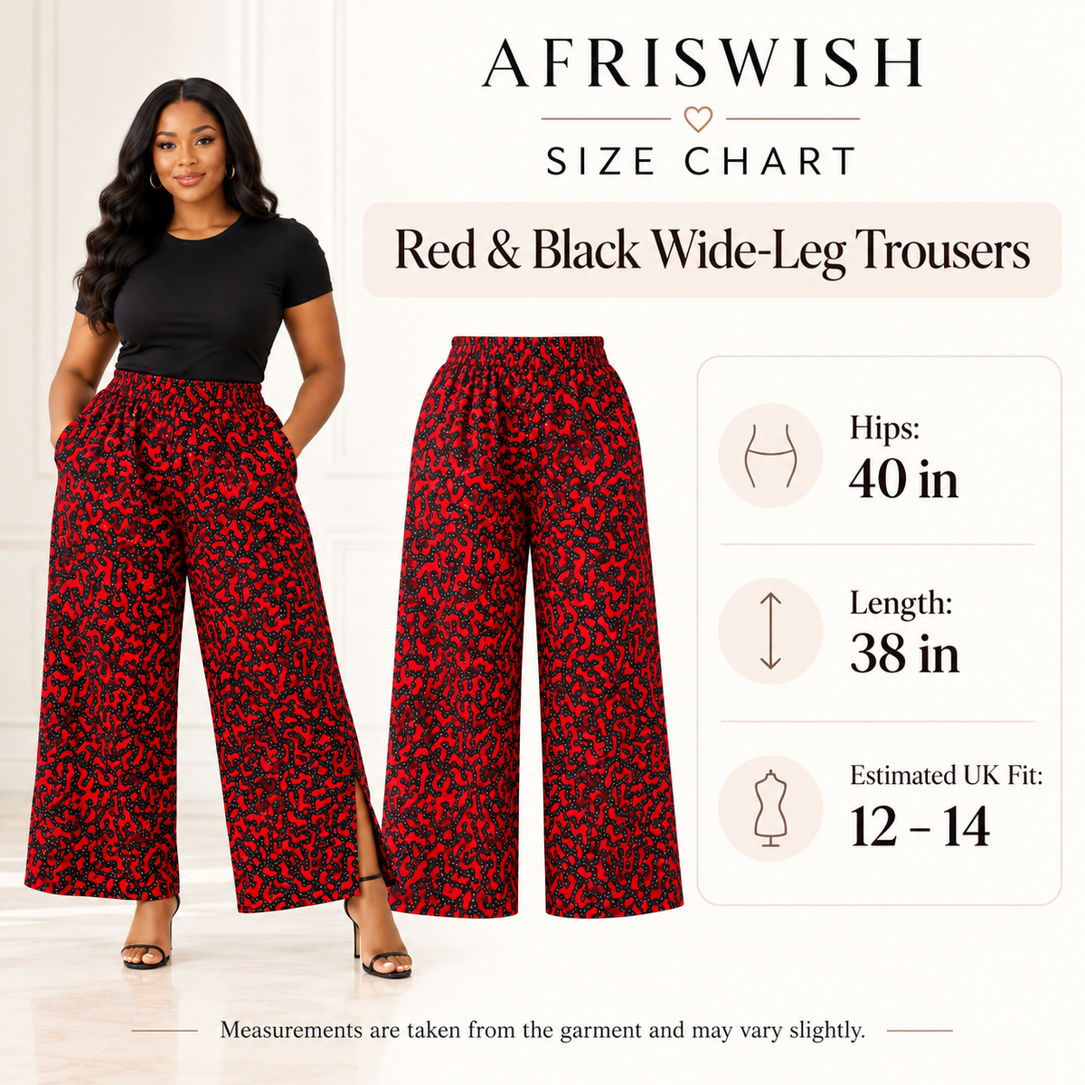 Afriswish Red & Black African Print Wide-Leg Trousers