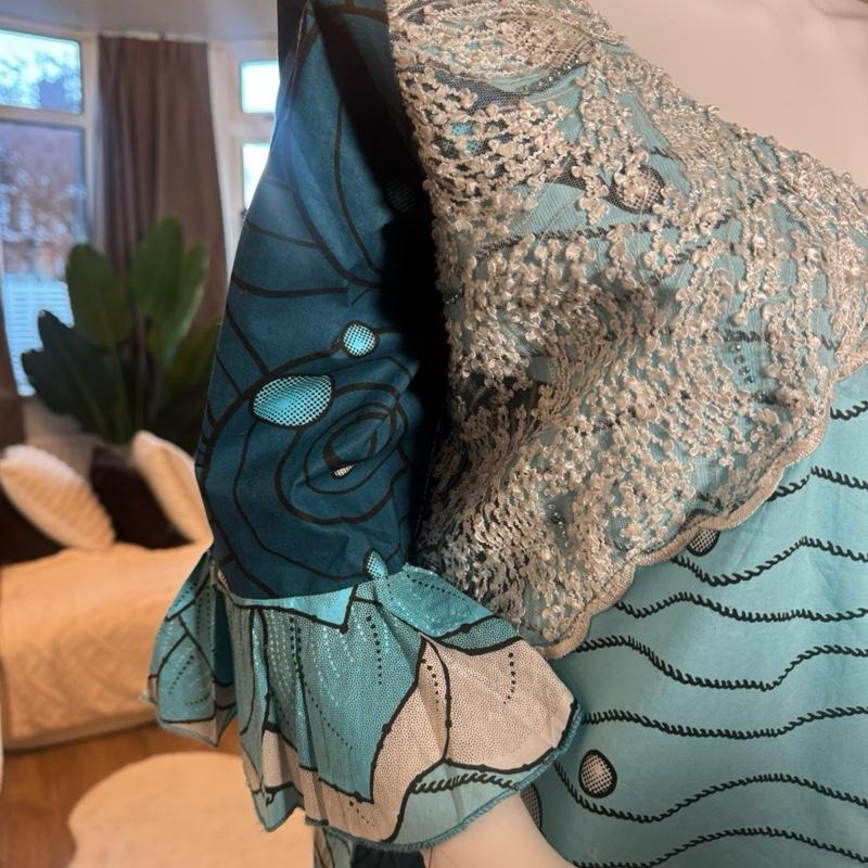 Teal Adire Luxe Kaftan Dress Plus Size 16–20 Elegant Free-Flowing Maxi with Intricate summer dress Casual Fabric