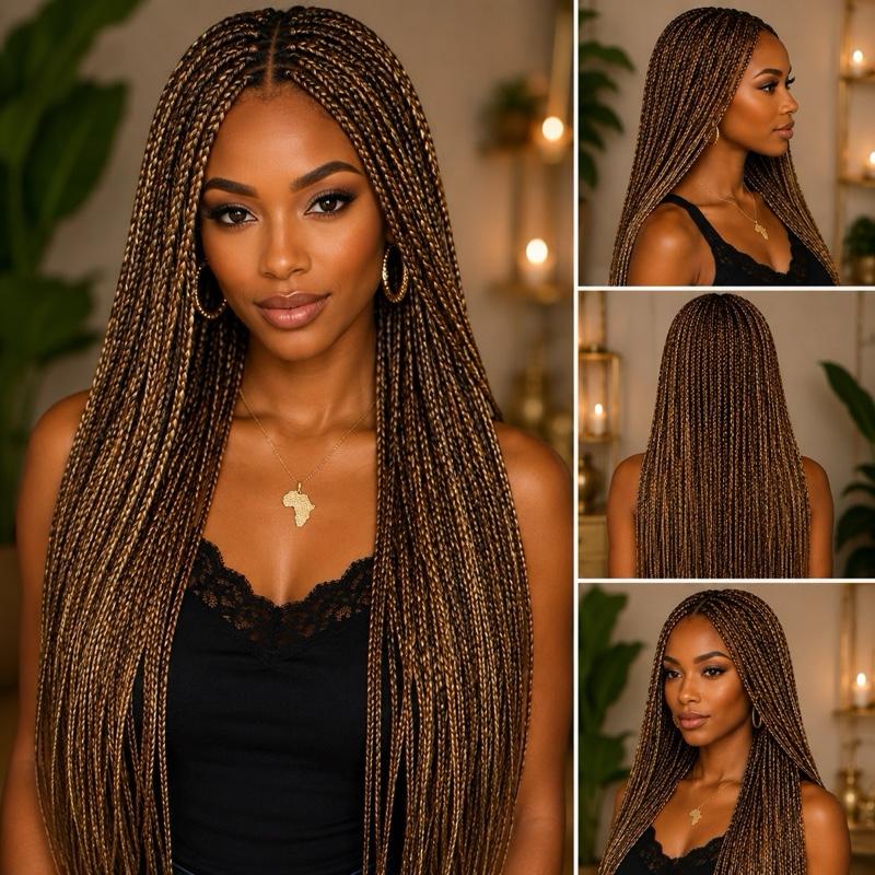 Hand Braided Frontal Wig | Long Ready-to-Wear Braided Wig for Women UK Synthetic Mixed
