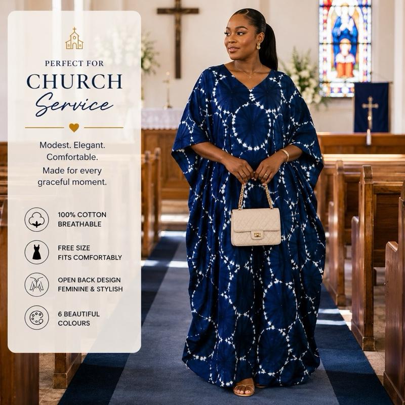 Women’s Cotton Adire Boubou Dress Free Size African Maxi Kaftan Open Back Summer Dress Breathable Casual UK Summer Fashion