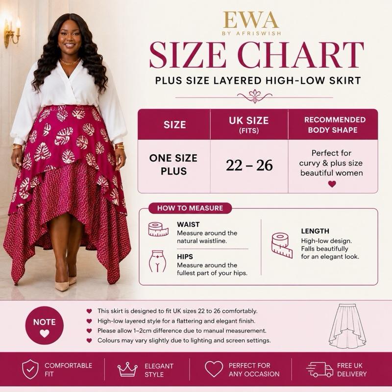 Plus Size African Print Skirt for Women | Layered High Low Occasion Skirt | UK 22–26