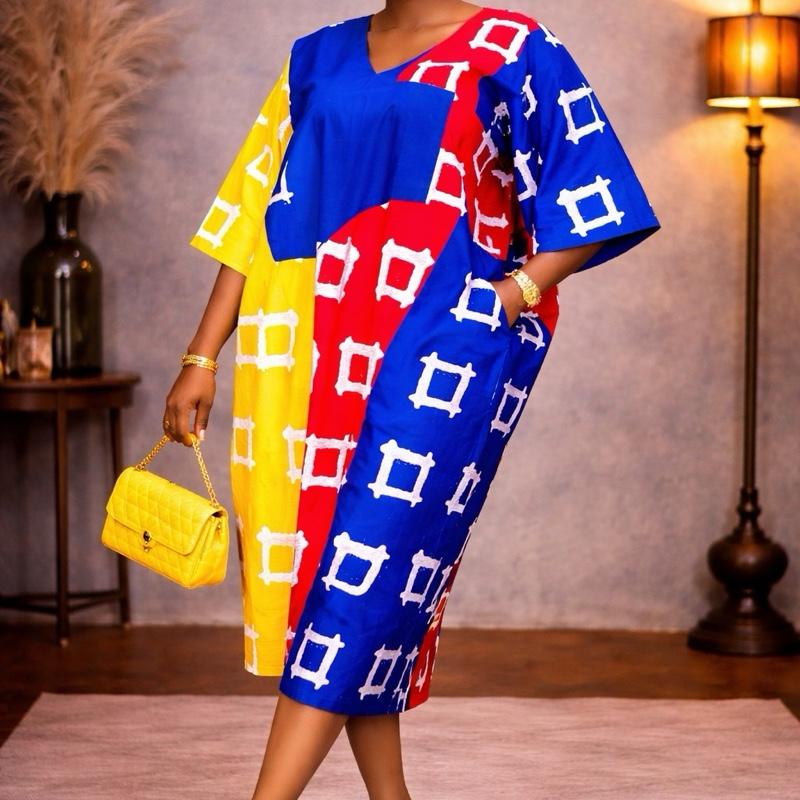 Plus Size African Ankara Kaftan Maxi Dress  Loose Fit Dashiki Bubu for Women