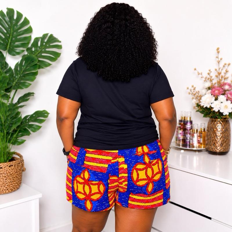 Afriswish Africa Print Shorts Set | Plus Size UK 16–20 | Casual Summer Outfit Breathable Fabric Soft