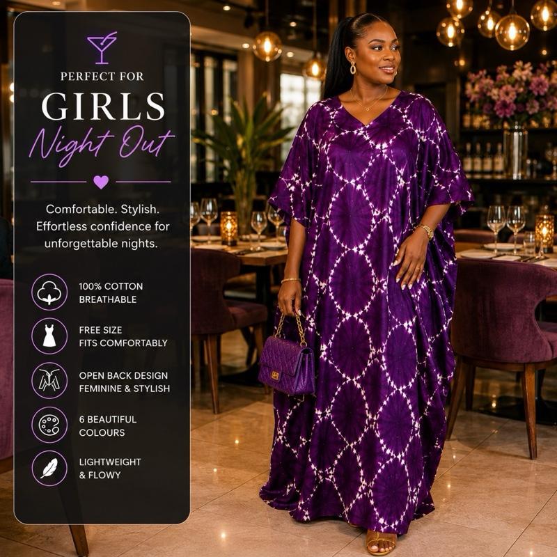 Women’s Cotton Adire Boubou Dress Free Size African Maxi Kaftan Open Back Summer Dress Breathable Casual UK Summer Fashion
