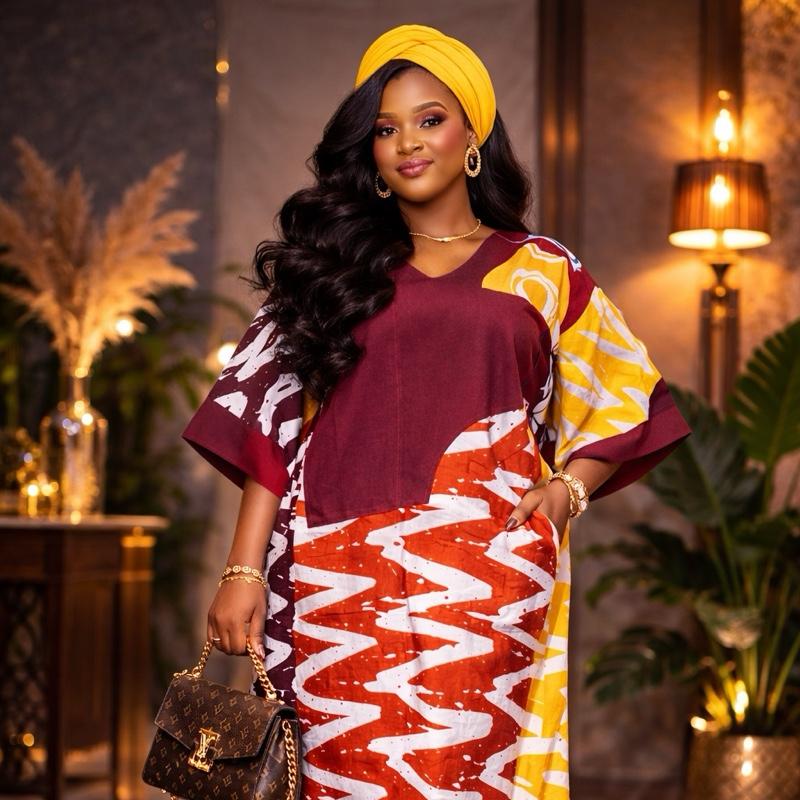 Plus Size African Ankara Kaftan Maxi Dress  Loose Fit Dashiki Bubu for Women