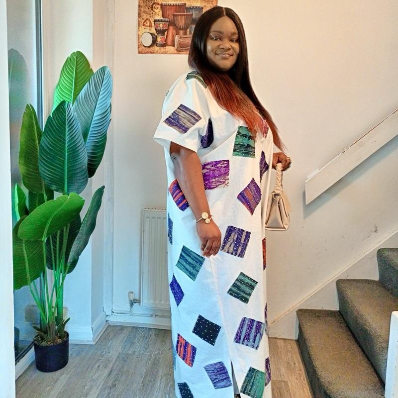 Afriswish Adeola Embellished Kaftan - Elegant African Dress for Church & Special Events - Fabric Traditional Womenswear Breat
