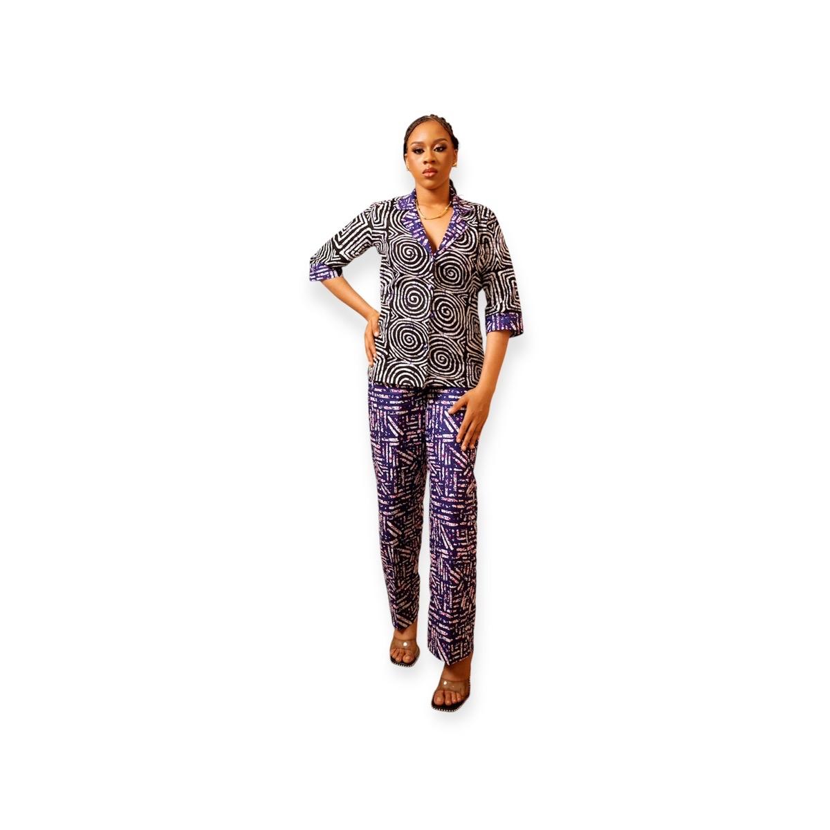 Stylish and Comfortable Ankara Shirt and Trouser for Women - 2 Print Mix -women’s  wear Womenswear Clothing Suits Long Sleeve