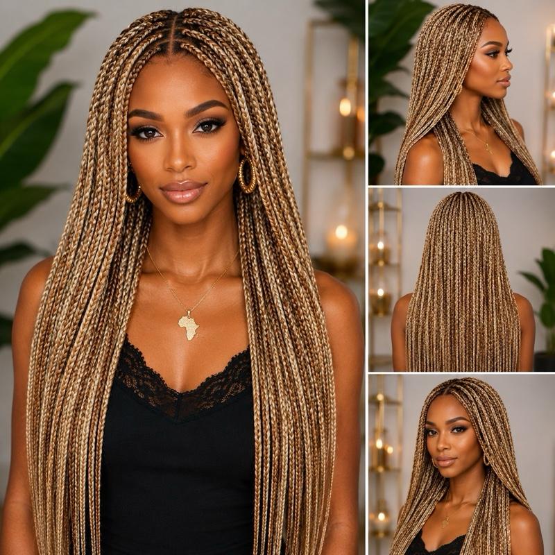 Hand Braided Frontal Wig | Long Ready-to-Wear Braided Wig for Women UK Synthetic Mixed