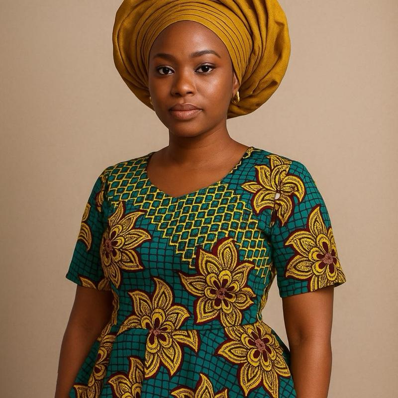 Ankara Peplum Pencil Dress – Vibrant Yellow & Green (UK 14–20) Casual Womenswear