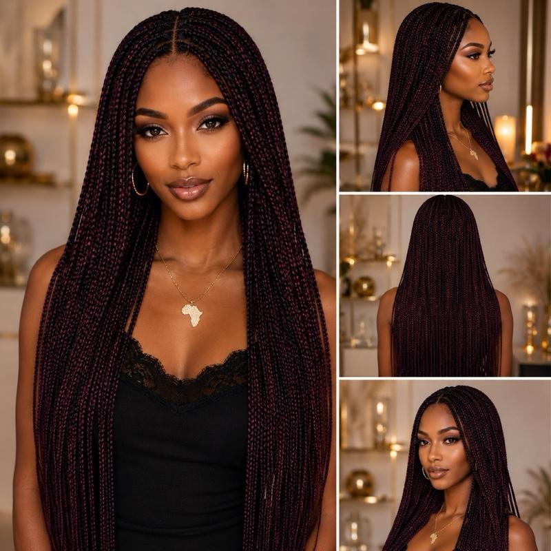 Hand Braided Frontal Wig | Long Ready-to-Wear Braided Wig for Women UK Synthetic Mixed