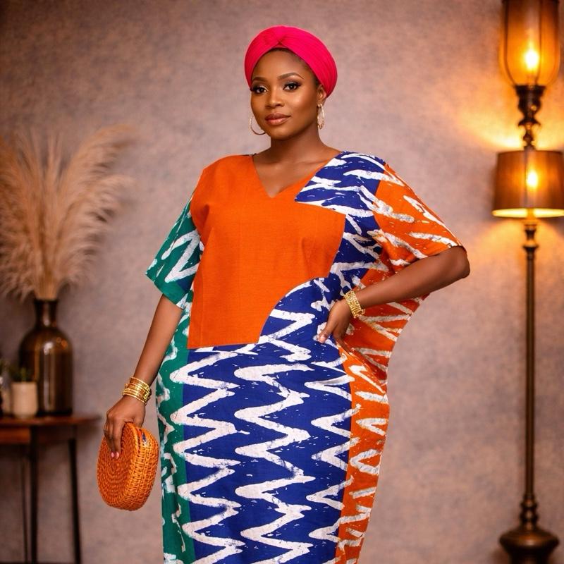 Plus Size African Ankara Kaftan Maxi Dress  Loose Fit Dashiki Bubu for Women