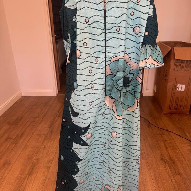 Teal Adire Luxe Kaftan Dress Plus Size 16–20 Elegant Free-Flowing Maxi with Intricate summer dress Casual Fabric