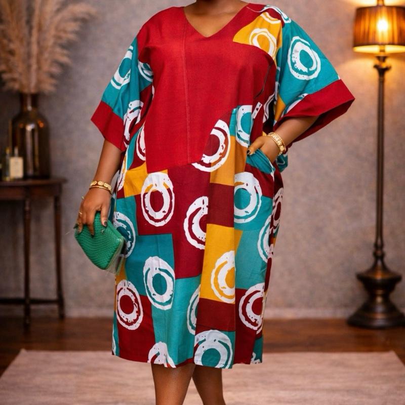 Plus Size African Ankara Kaftan Maxi Dress  Loose Fit Dashiki Bubu for Women