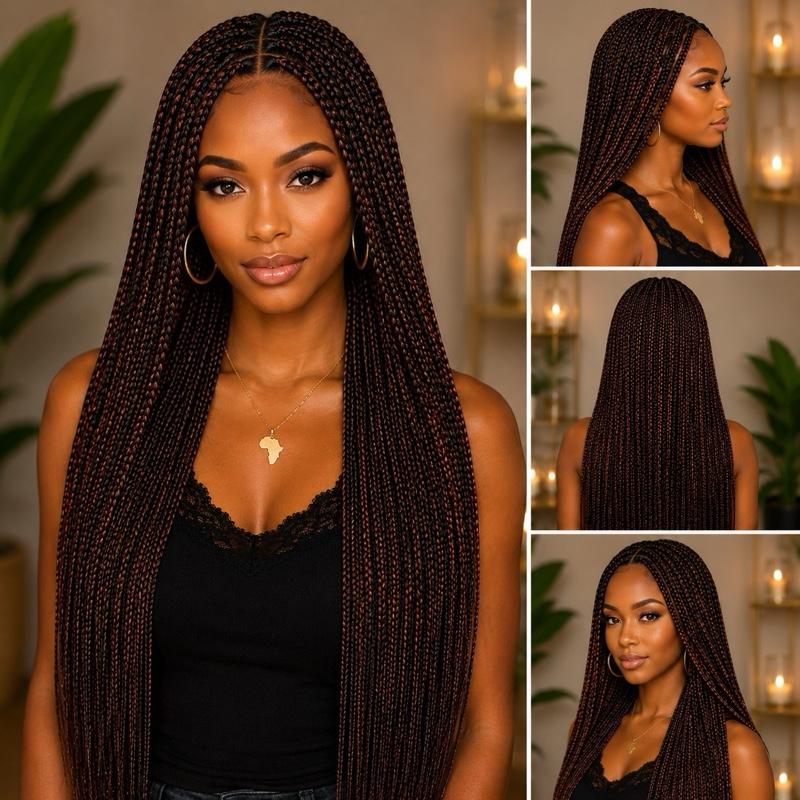 Hand Braided Frontal Wig | Long Ready-to-Wear Braided Wig for Women UK Synthetic Mixed