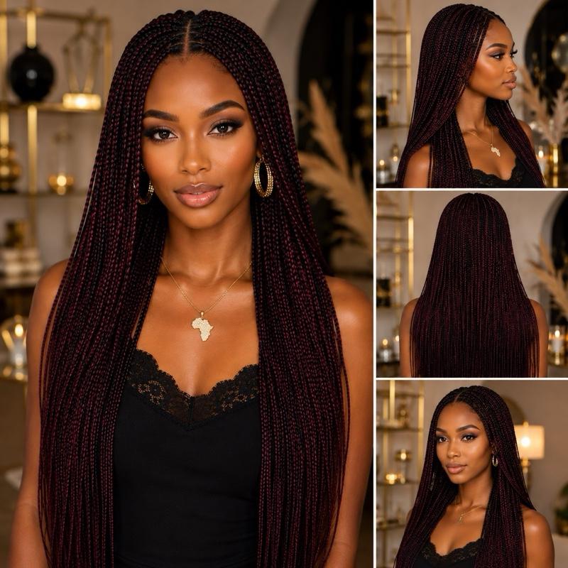 Hand Braided Frontal Wig | Long Ready-to-Wear Braided Wig for Women UK Synthetic Mixed