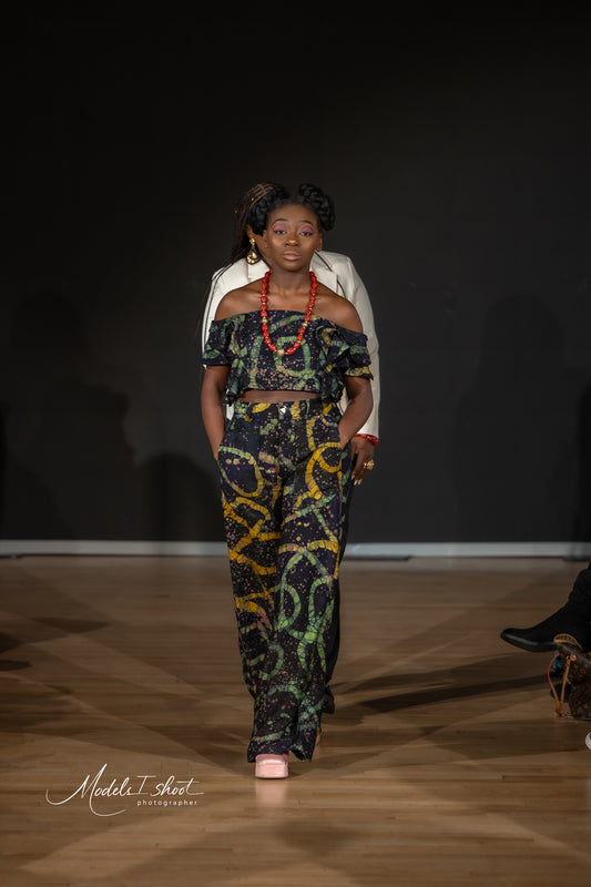 Tife  Adire Crop Top and Trouser Set – Bold, Contemporary African Style