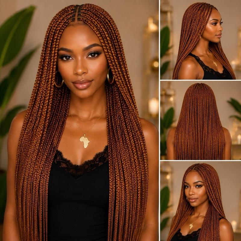 Hand Braided Frontal Wig | Long Ready-to-Wear Braided Wig for Women UK Synthetic Mixed