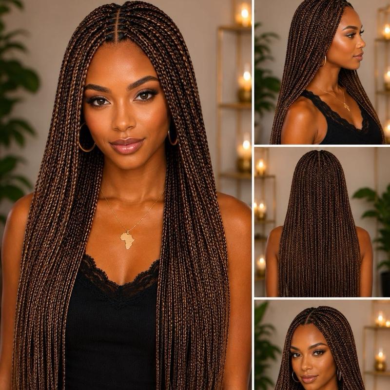 Hand Braided Frontal Wig | Long Ready-to-Wear Braided Wig for Women UK Synthetic Mixed