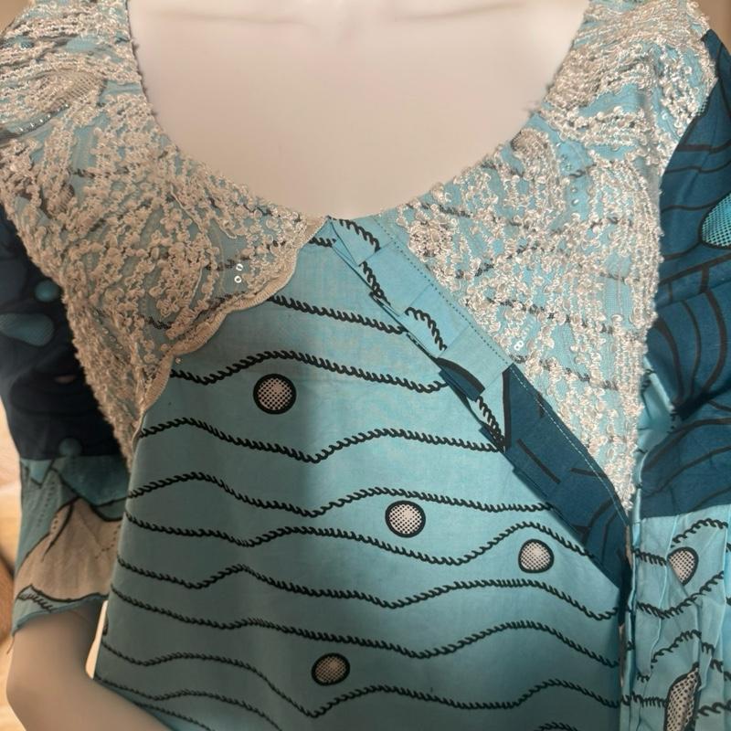 Teal Adire Luxe Kaftan Dress Plus Size 16–20 Elegant Free-Flowing Maxi with Intricate summer dress Casual Fabric