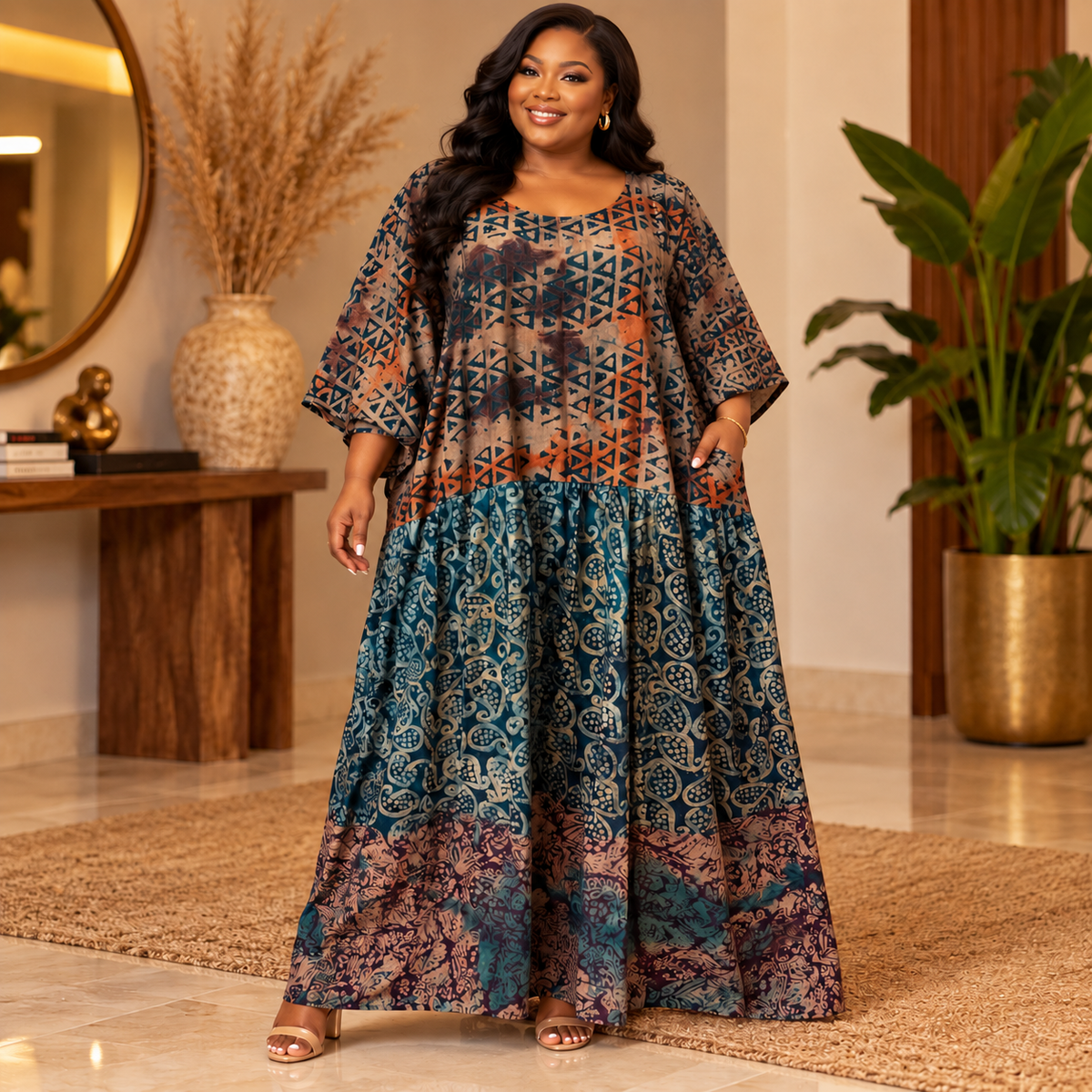 Afriswish Rare-Find Plus-Size Mixed-Print Maxi Dress