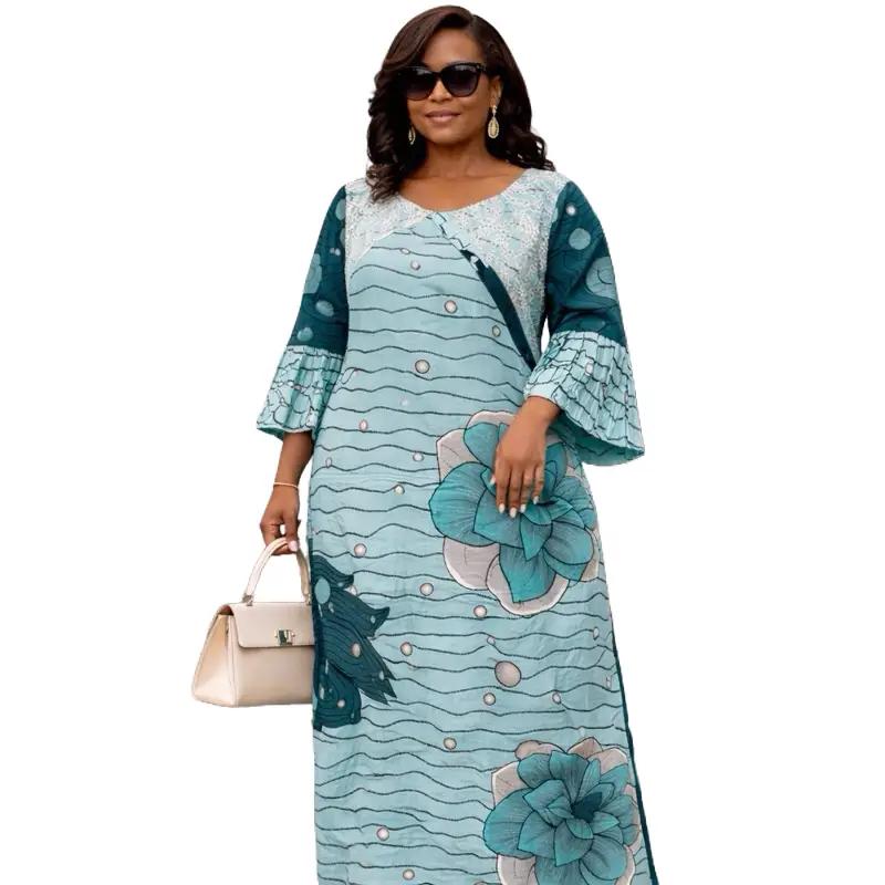Teal Adire Luxe Kaftan Dress Plus Size 16–20 Elegant Free-Flowing Maxi with Intricate summer dress Casual Fabric