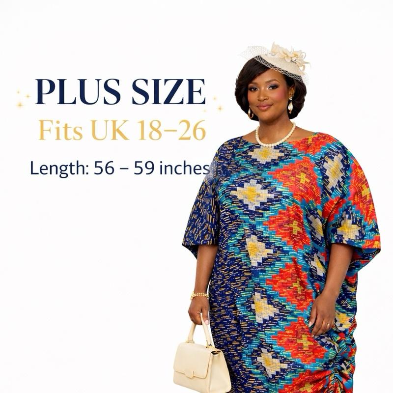 Elegant African Print Ruched Kaftan Dress for Church & Occasion Wear in Vibrant Bouou Pattern Womenswear Clothes