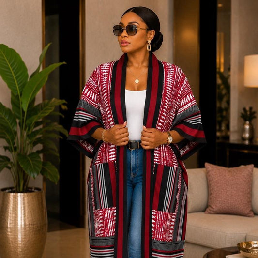 L Luxury African Adire Kimono for Women | Elegant Open Front Lightweight Cover Up UK