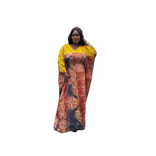Elegant Red & White Lace Adire Boubou – One Size (Fits UK 16–24) Formal Soft Womenswear Casual Day Dress Elegance Love Piece 