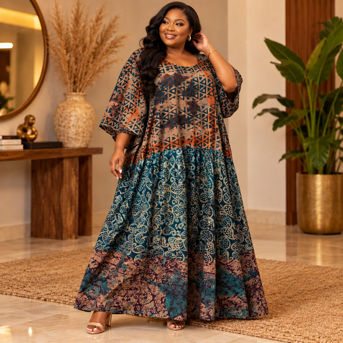 Afriswish Rare-Find Plus-Size Mixed-Print Maxi Dress