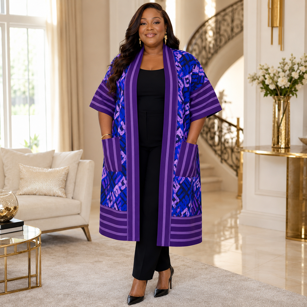 L Luxury African Adire Kimono for Women | Elegant Open Front Lightweight Cover Up UK