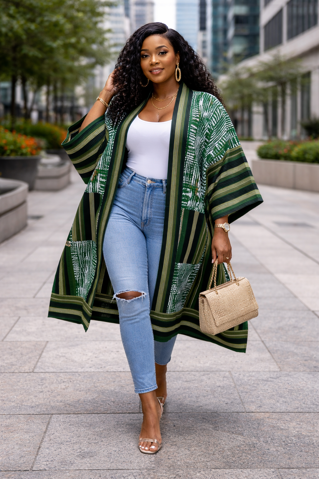 L Luxury African Adire Kimono for Women | Elegant Open Front Lightweight Cover Up UK