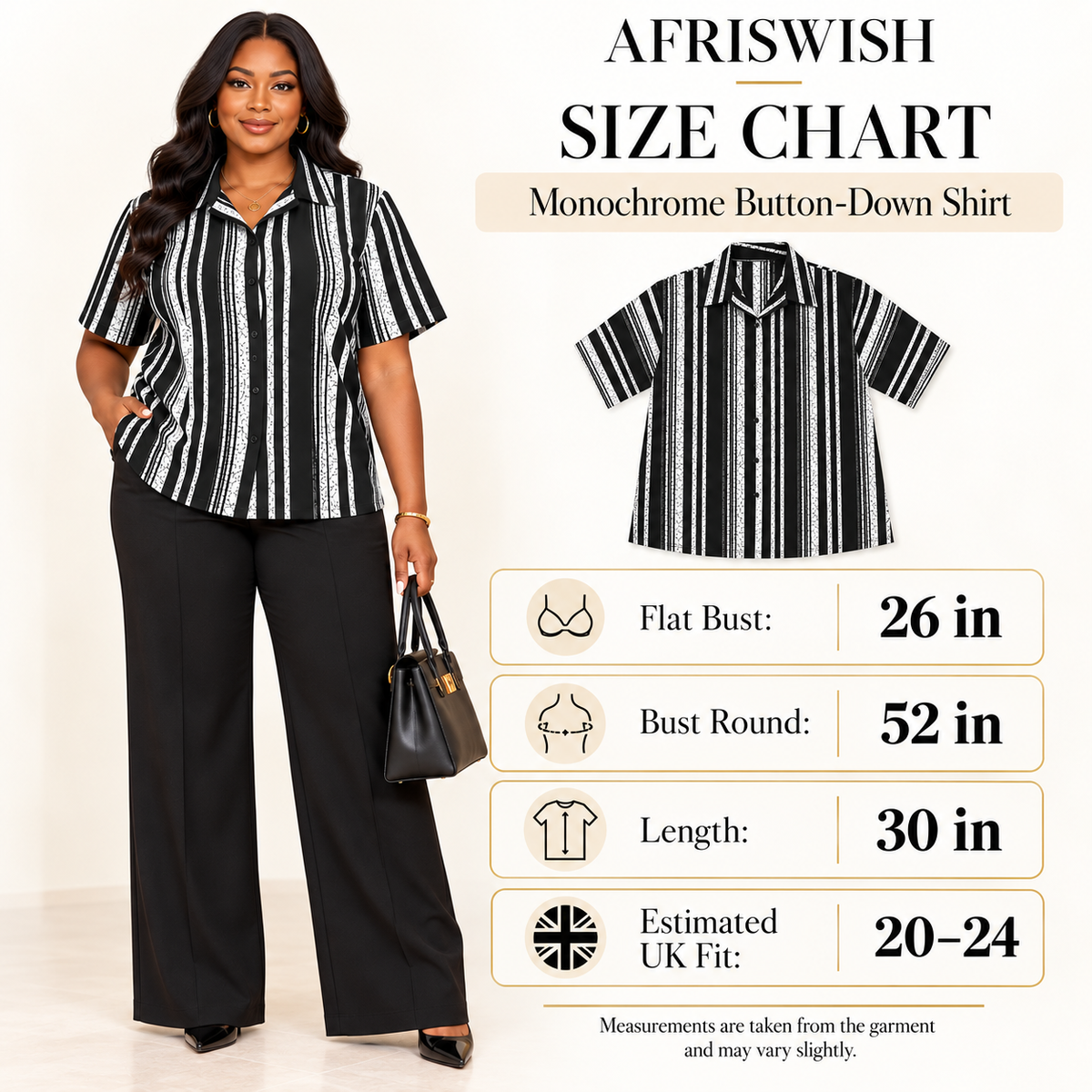 Afriswish Monochrome Plus-Size Button-Down Shirt | Black & White