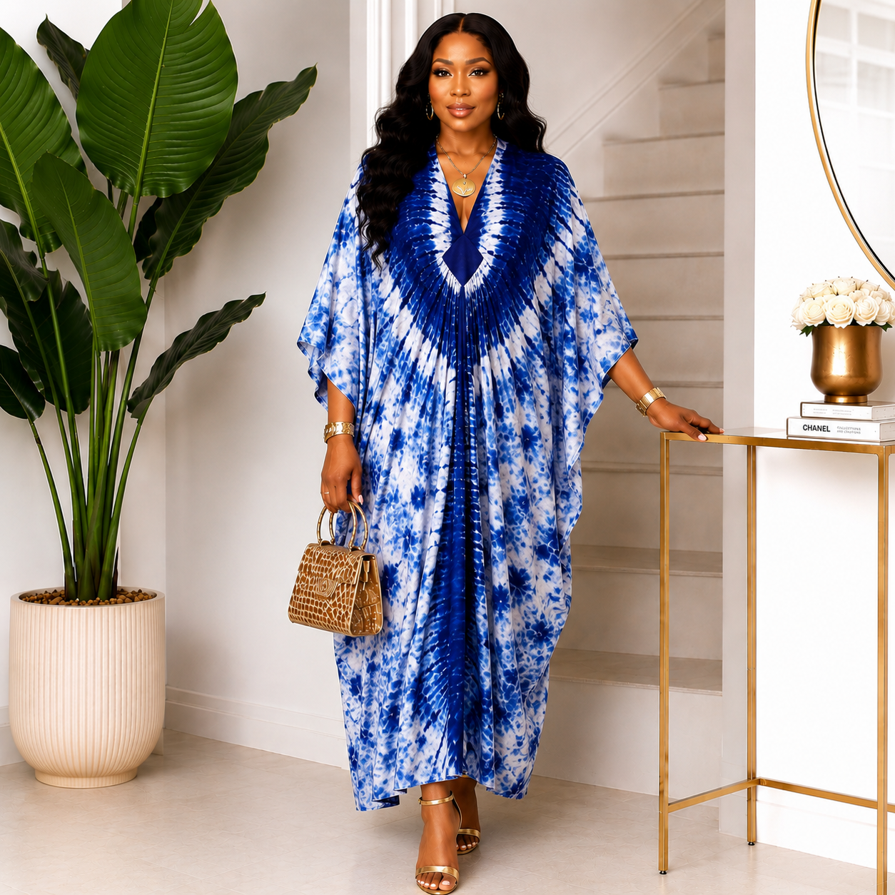 EWA by Afriswish Luxury Tie-Dye Bubu Kaftan Dress – One Size UK 10–16
