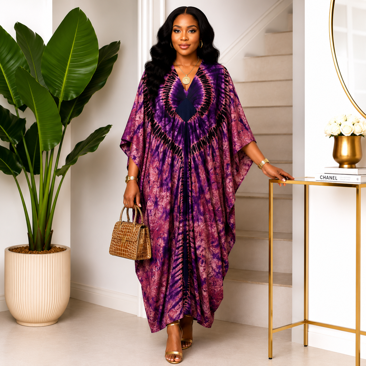 EWA by Afriswish Luxury Tie-Dye Bubu Kaftan Dress – One Size UK 10–16