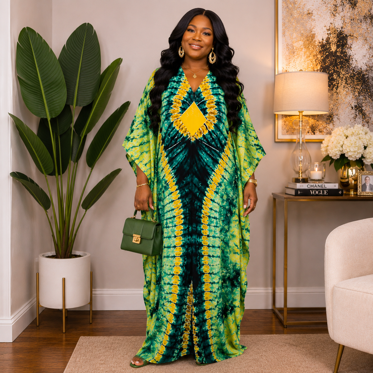 EWA by Afriswish Luxury Tie-Dye Bubu Kaftan Dress – One Size UK 10–16