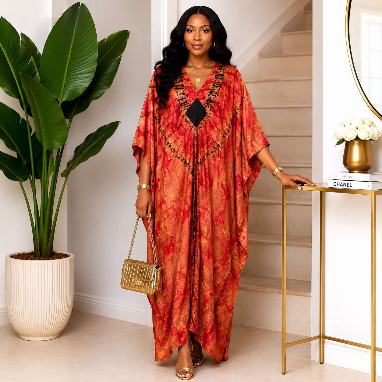 EWA by Afriswish Luxury Tie-Dye Bubu Kaftan Dress – One Size UK 10–16