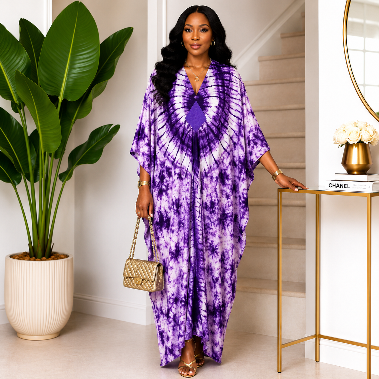 EWA by Afriswish Luxury Tie-Dye Bubu Kaftan Dress – One Size UK 10–16