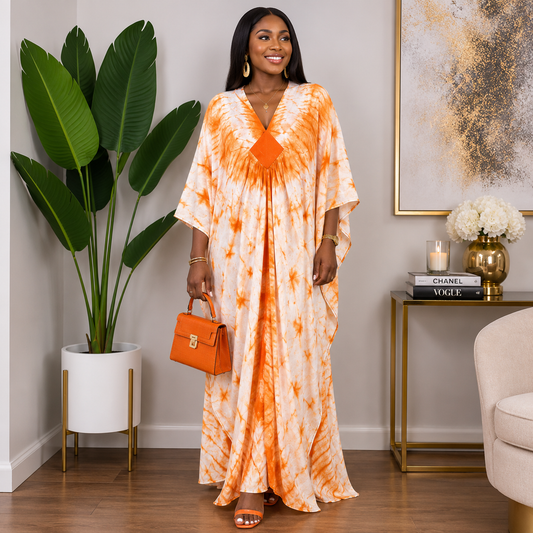 EWA by Afriswish Luxury Tie-Dye Bubu Kaftan Dress – One Size UK 10–16