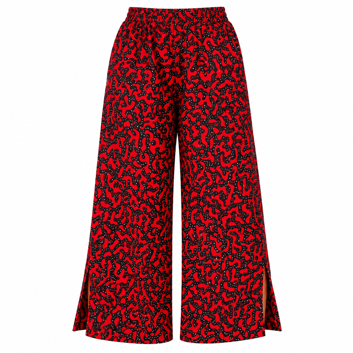 Afriswish Red & Black African Print Wide-Leg Trousers