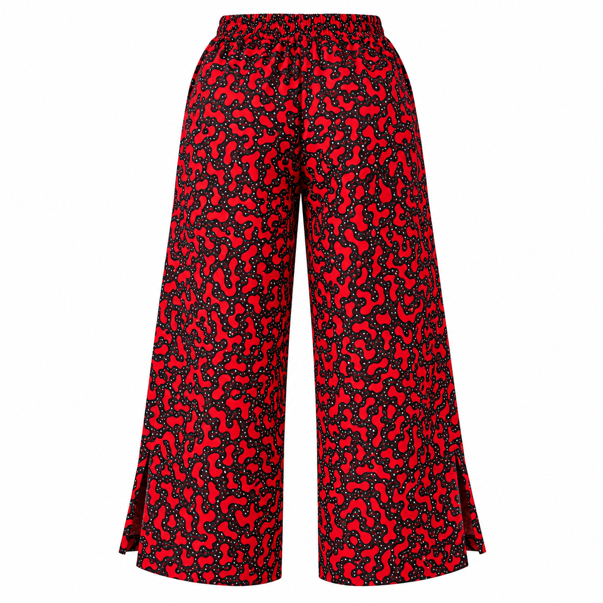 Afriswish Red & Black African Print Wide-Leg Trousers