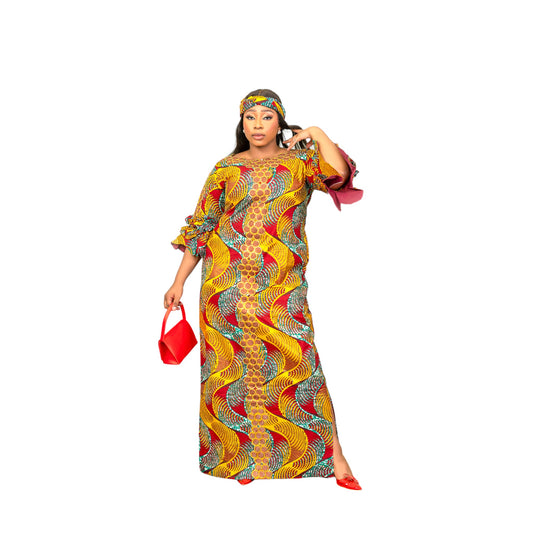 African fashion Ankara A line  dress with rhinestones