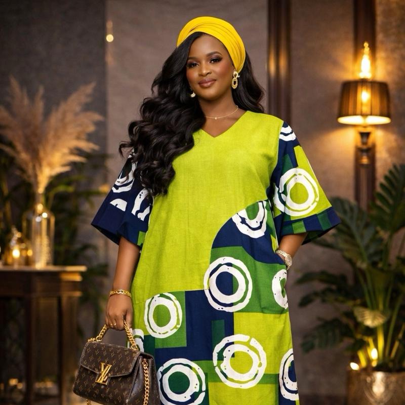 Plus Size African Ankara Kaftan Maxi Dress  Loose Fit Dashiki Bubu for Women