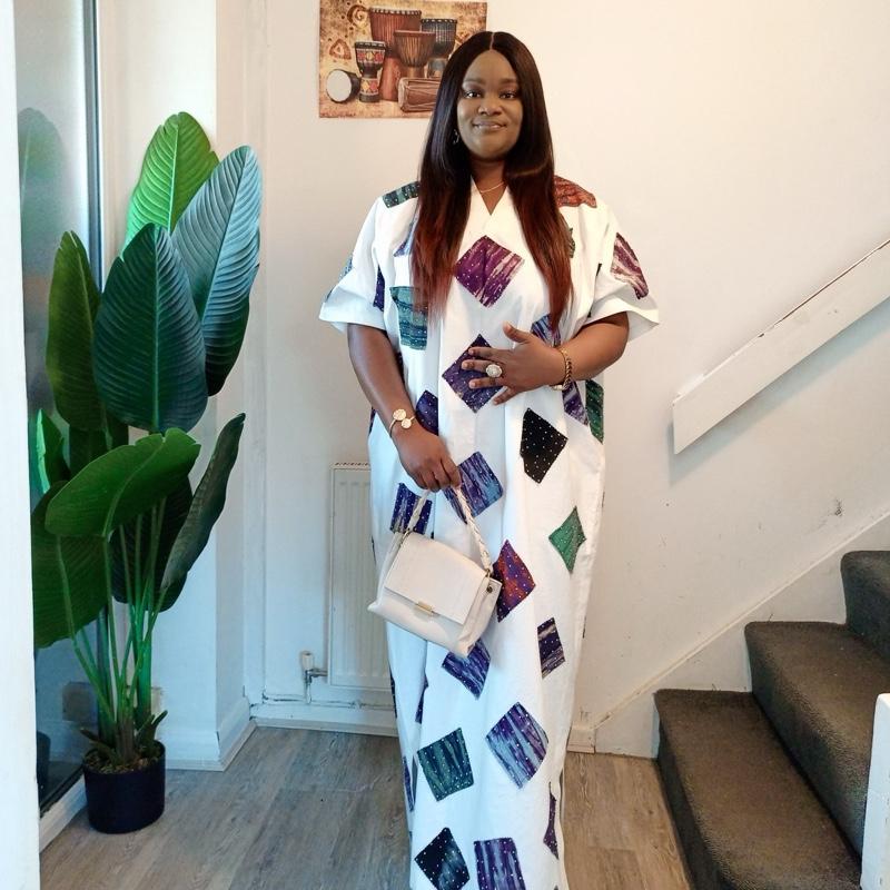 Afriswish Adeola Embellished Kaftan - Elegant African Dress for Church & Special Events - Fabric Traditional Womenswear Breat