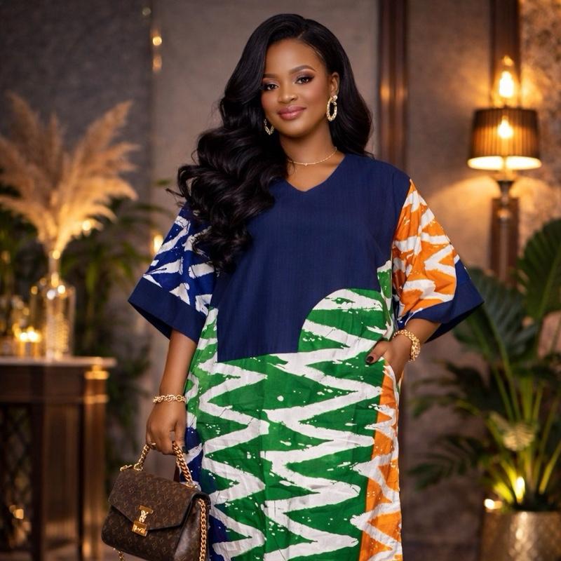 Plus Size African Ankara Kaftan Maxi Dress  Loose Fit Dashiki Bubu for Women