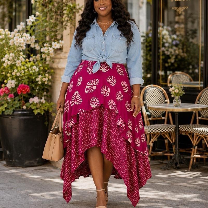 Plus Size African Print Skirt for Women | Layered High Low Occasion Skirt | UK 22–26