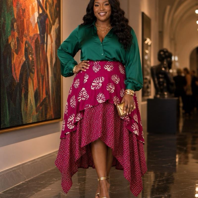 Plus Size African Print Skirt for Women | Layered High Low Occasion Skirt | UK 22–26