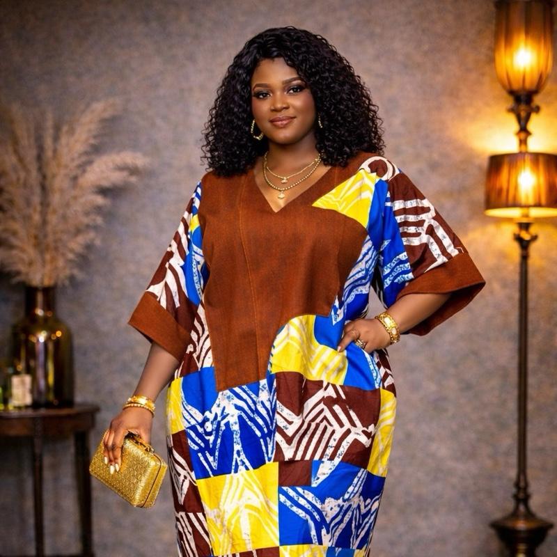 Plus Size African Ankara Kaftan Maxi Dress  Loose Fit Dashiki Bubu for Women