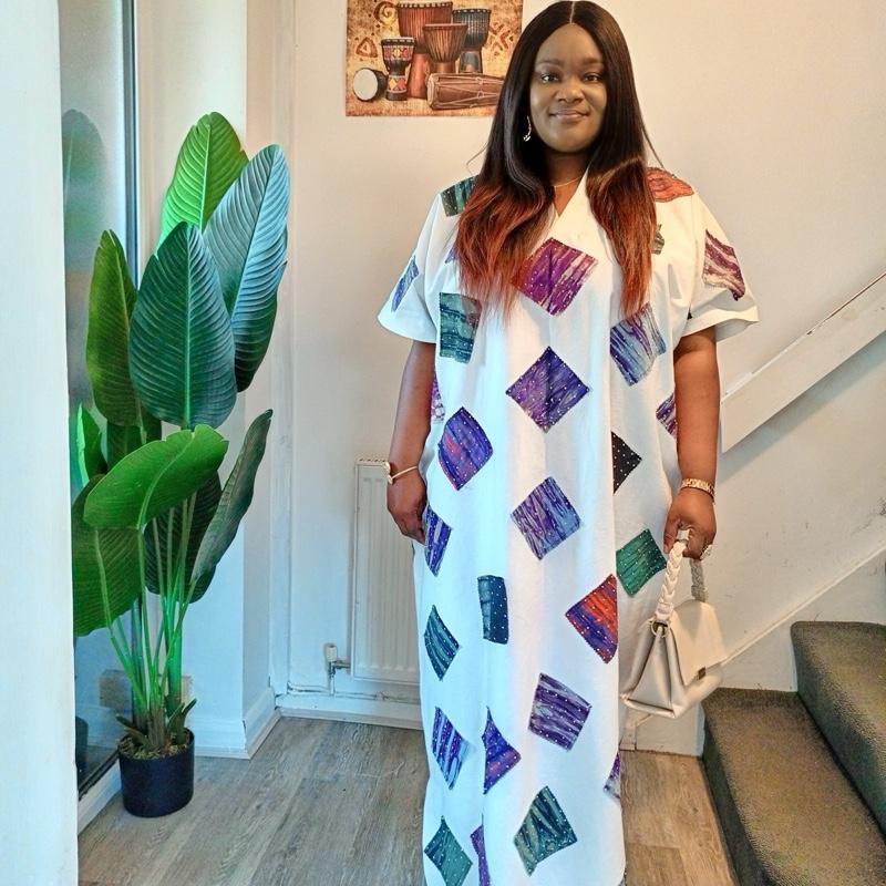Afriswish Adeola Embellished Kaftan - Elegant African Dress for Church & Special Events - Fabric Traditional Womenswear Breat