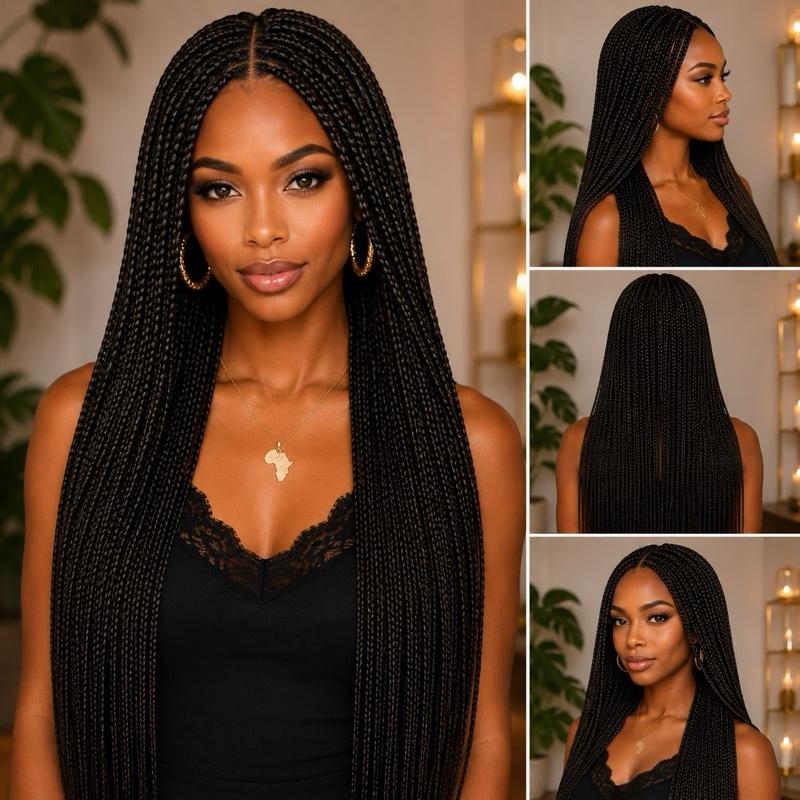 Hand Braided Frontal Wig | Long Ready-to-Wear Braided Wig for Women UK Synthetic Mixed