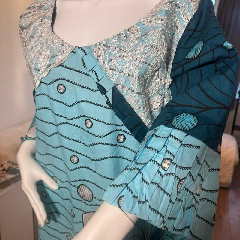 Teal Adire Luxe Kaftan Dress Plus Size 16–20 Elegant Free-Flowing Maxi with Intricate summer dress Casual Fabric